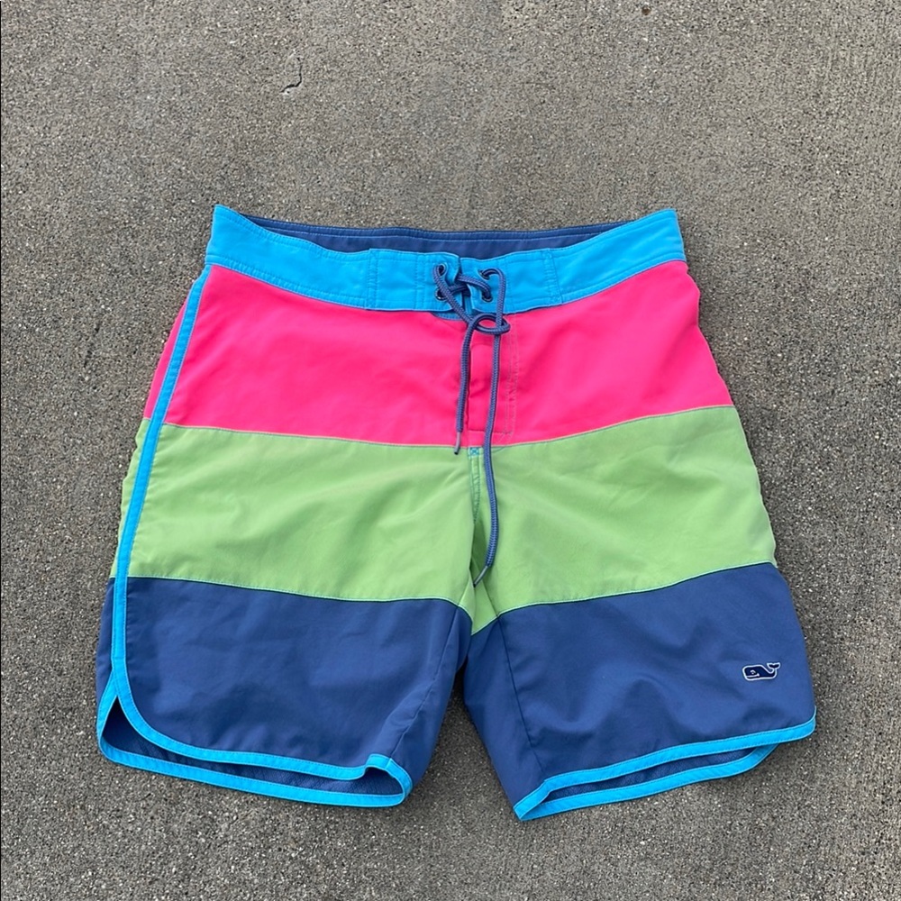 Vineyard Vines Men’s Colorblock Swim Trunks in Pink, Lime, Navy, Turquoise